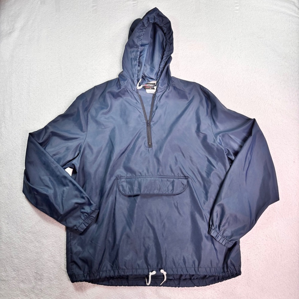 Sportsmaster Hooded Anorak Windbreaker Vintage USA Made XL Navy Blue